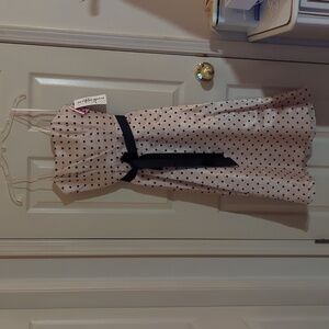 Betsy & Adam Beige Polka Dot Midi Dress with Black Sash